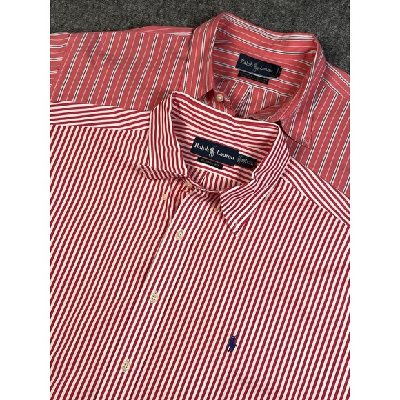 VTG Polo Ralph Lauren Lot Of‎ 2 Shirt Men XXL Button Up Red Stripe Classic Fit